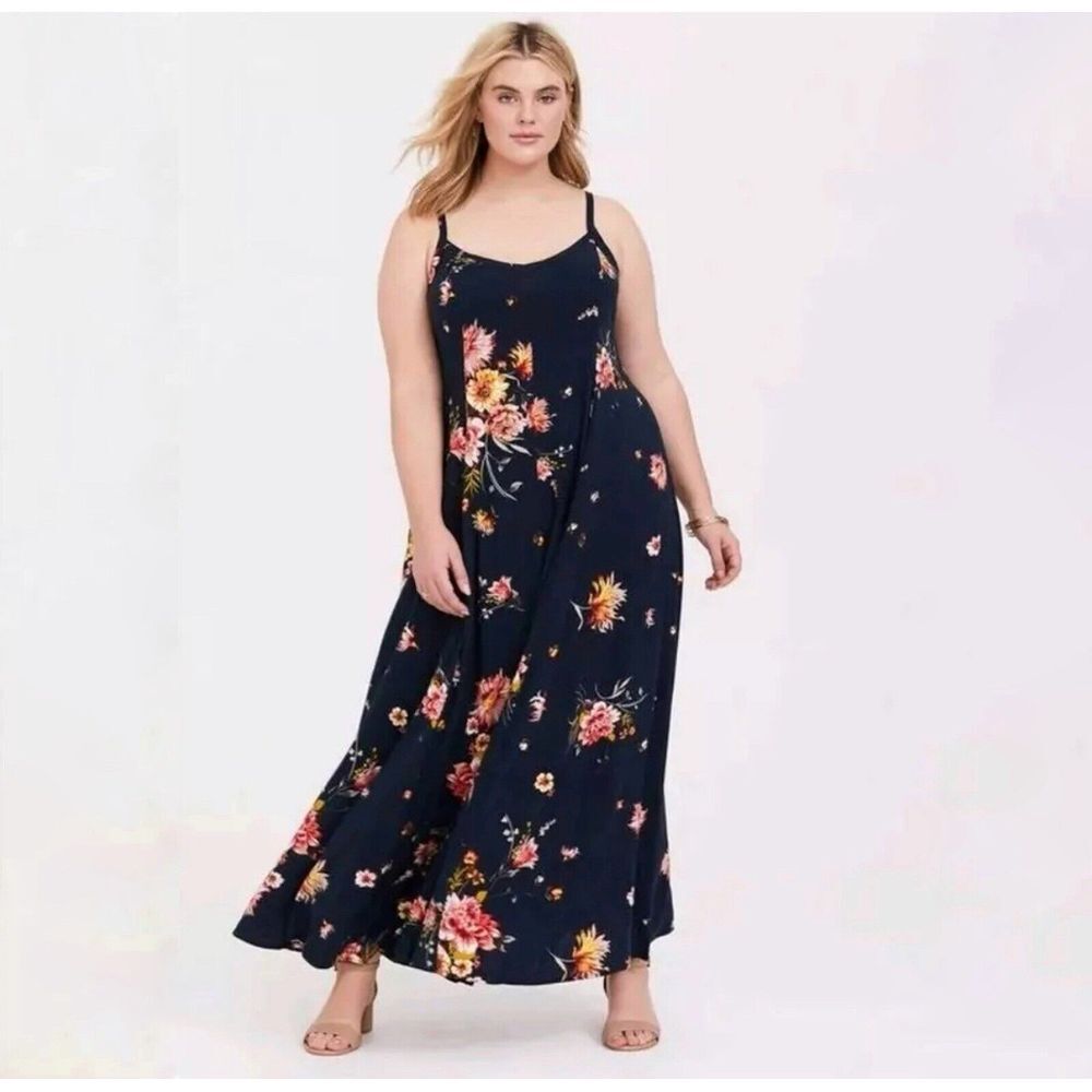 Torrid Floral Maxi Dress - Navy and Pink